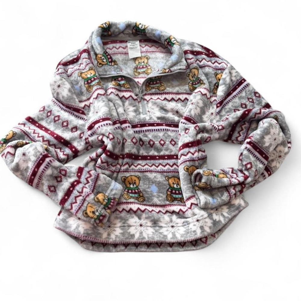 No Boundaries Plush Fleece Teddy Bear Christmas Quarter Zip, Women's Size M